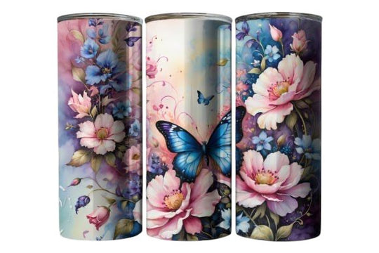 Thermobecher - Schmetterling - Blumen