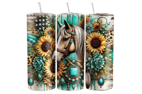 Thermobecher - Pferd - Blumen