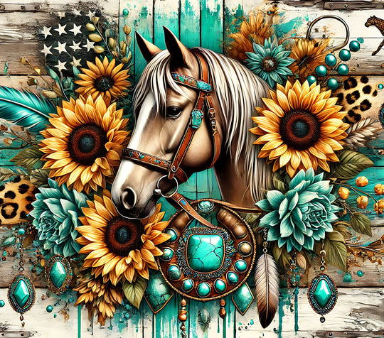 Thermobecher - Pferd - Blumen
